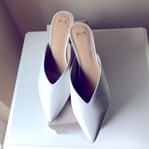 Marc Fisher white heeled mules